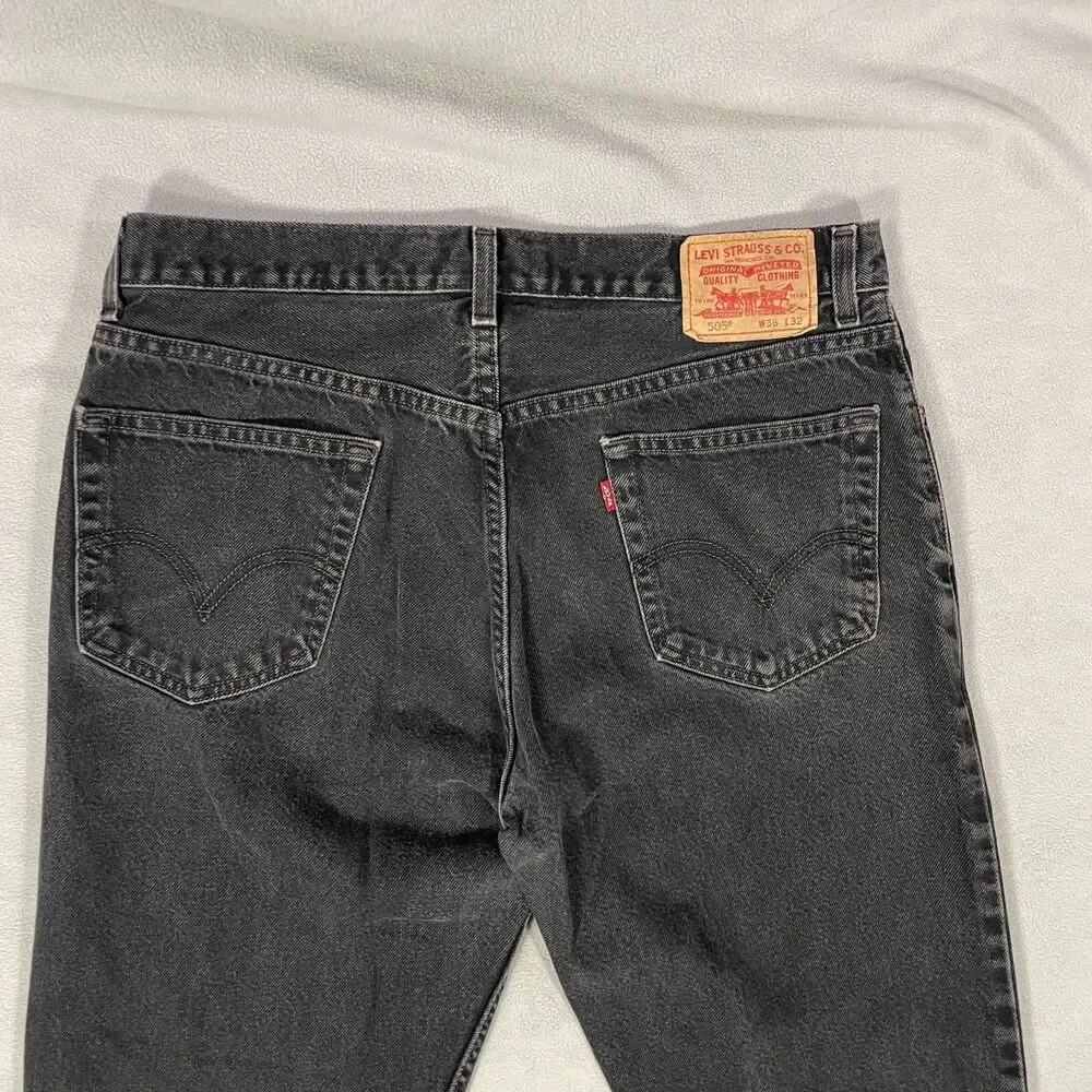 Levis 505 Black Denim Jeans Mens Size 36x32 Regular Fit Y2K Made in Mexico